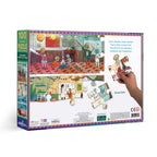 Puzzle box with colorful illustrations of a school scene and a hand holding a piece. Explorers School of Magic 100 Piece Puzzle