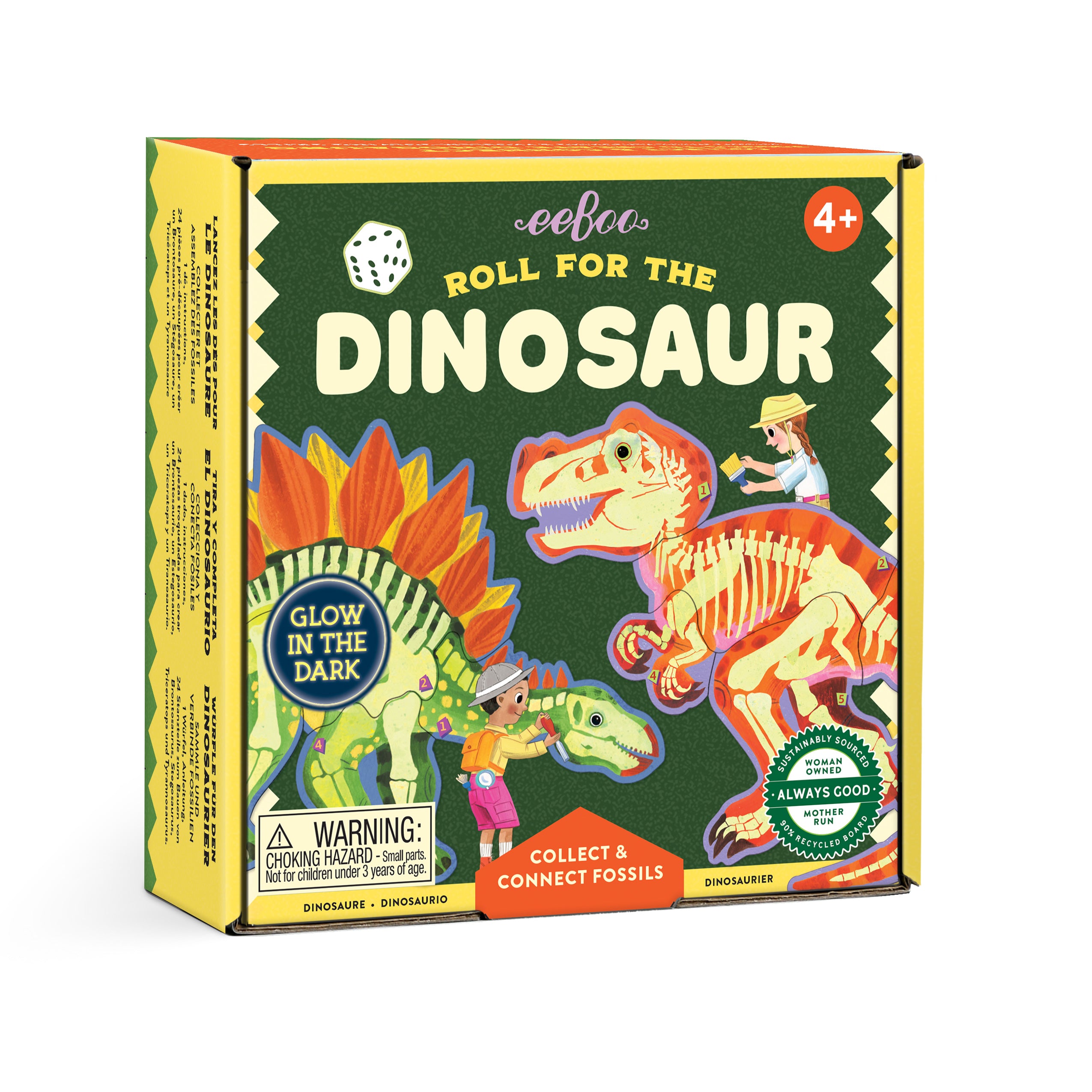 Dinosaur-themed toy packaging with colorful graphics 
