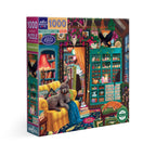 Jigsaw puzzle box with a colorful illustration of a dog in a cozy room, featuring the brand ' eeBoo'. Sorcerer's Den 1000 Piece Puzzle