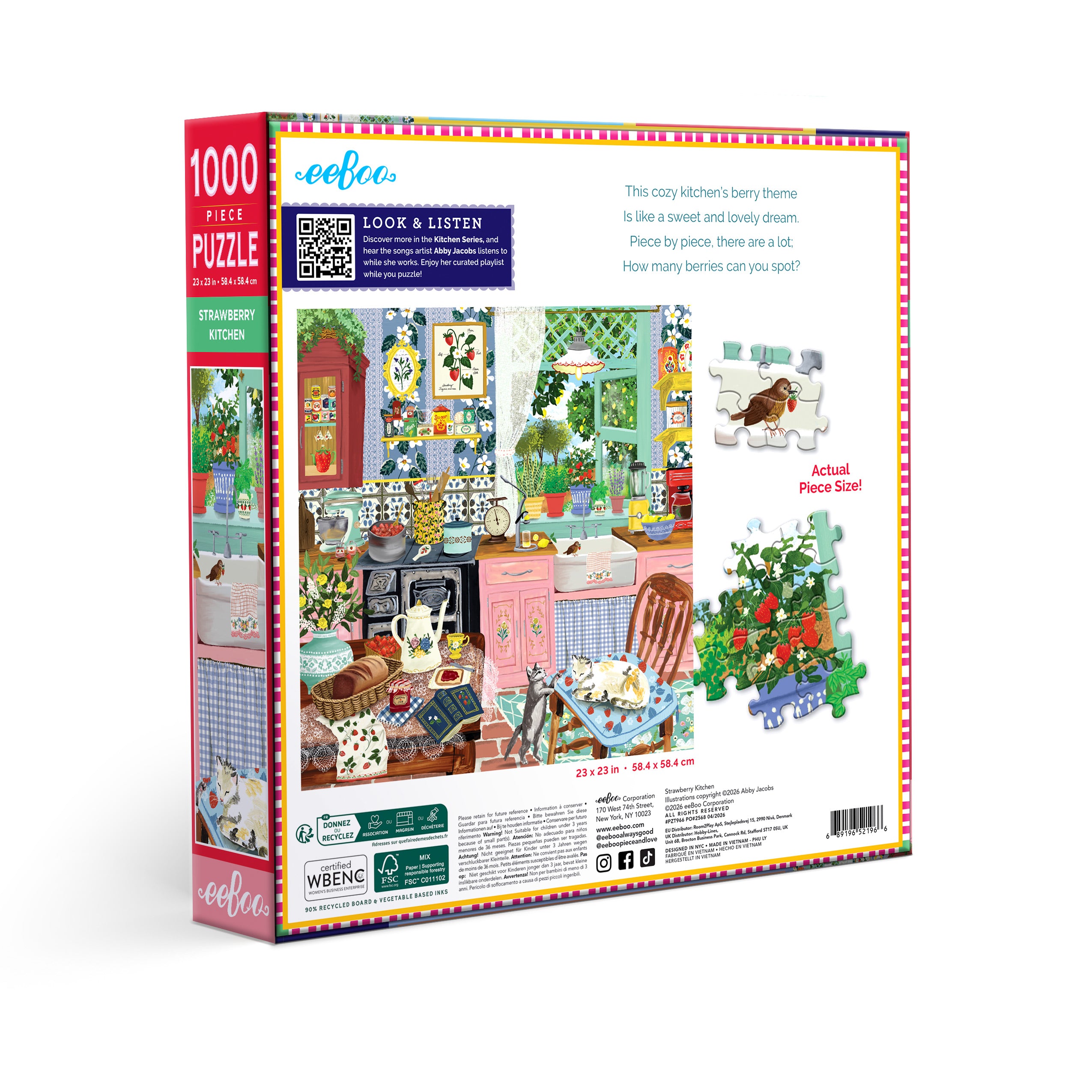 Jigsaw puzzle box with colorful illustrations of a kitchen scene 